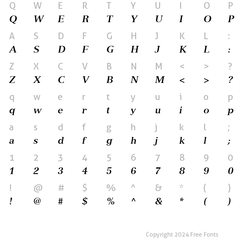 Character Map of Nuance SSi Bold Italic