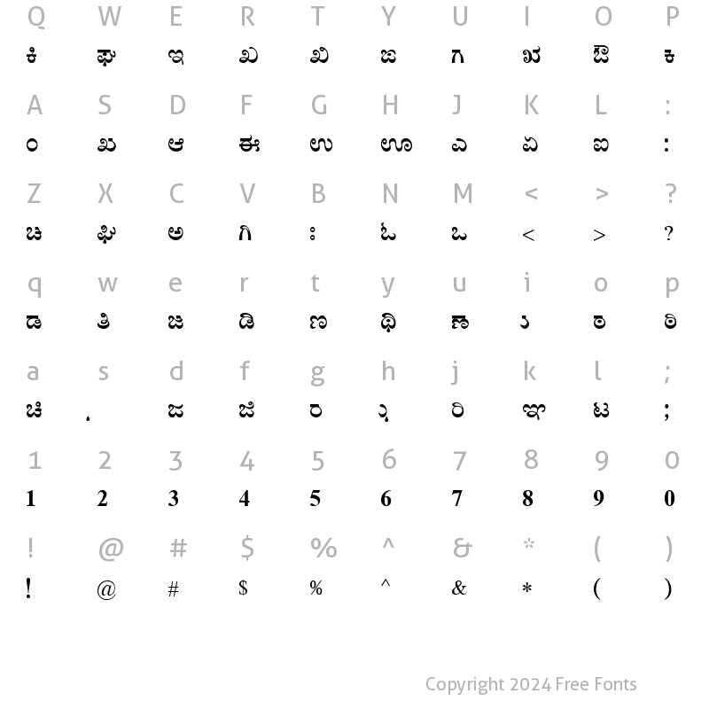 Character Map of Nudi 01 e Bold