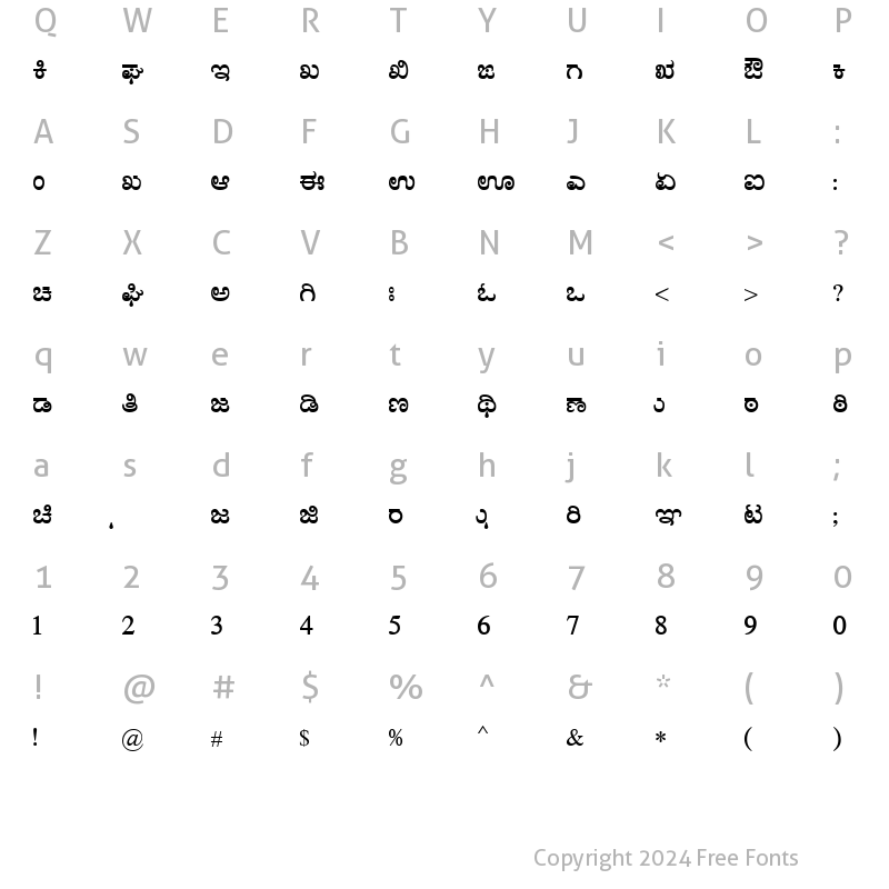 Character Map of Nudi 02 e Bold