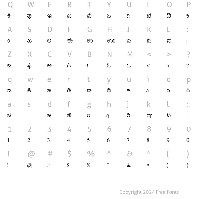 Character Map of Nudi 02 e Regular