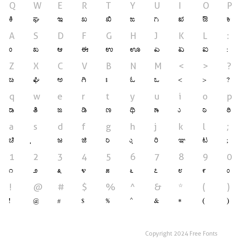 Character Map of Nudi 02 k Regular