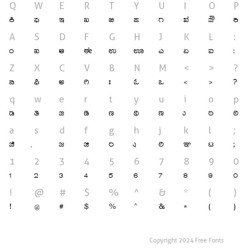 Character Map of Nudi 03 e Regular