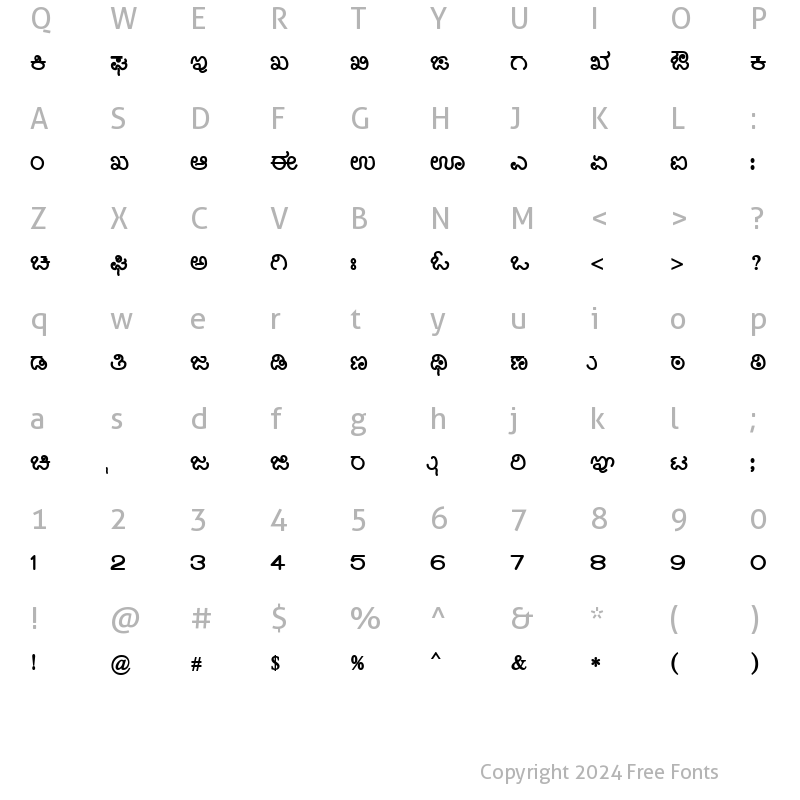 Character Map of Nudi 04 e Bold