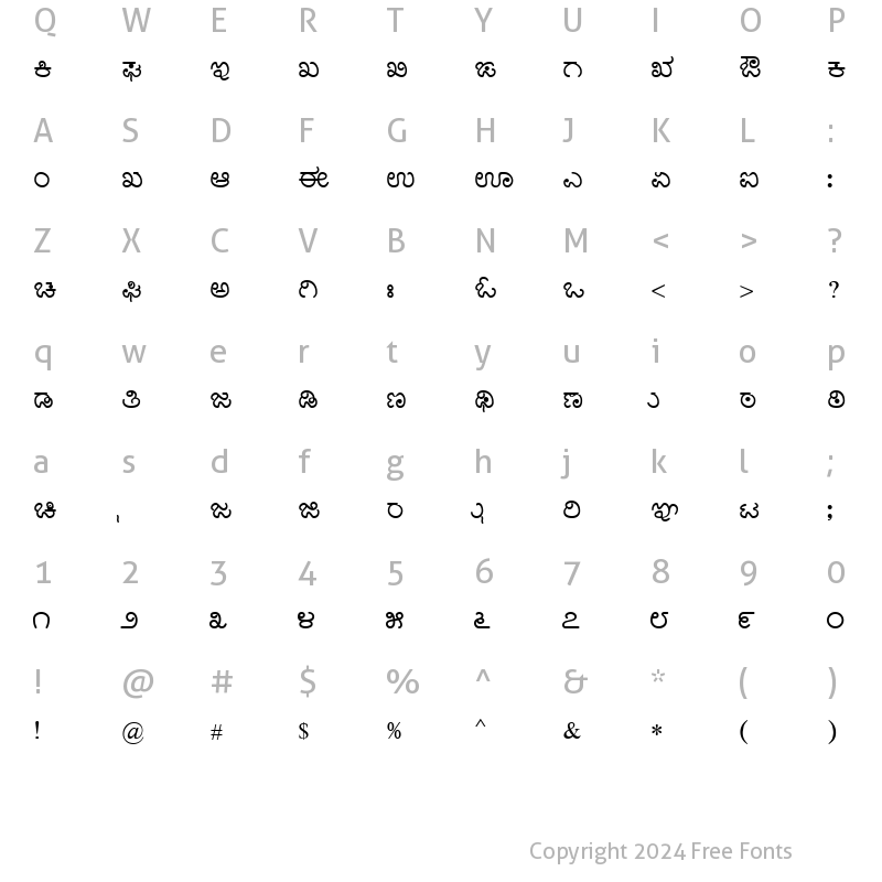 Character Map of Nudi 04 k Regular