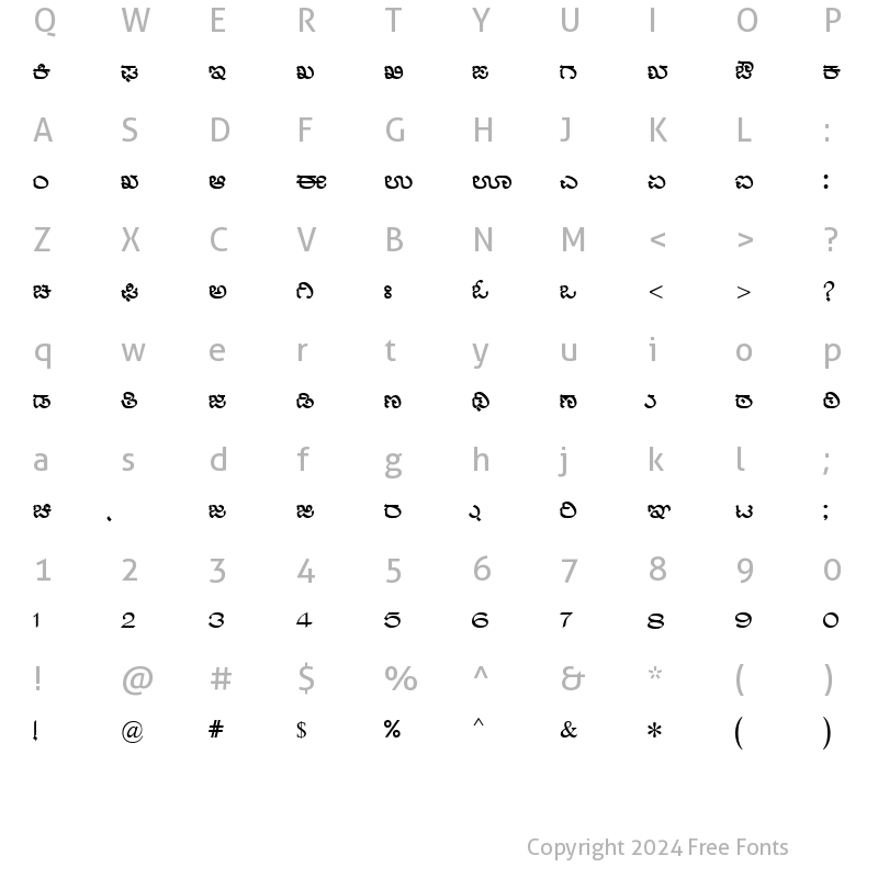 Character Map of Nudi 06 e Regular