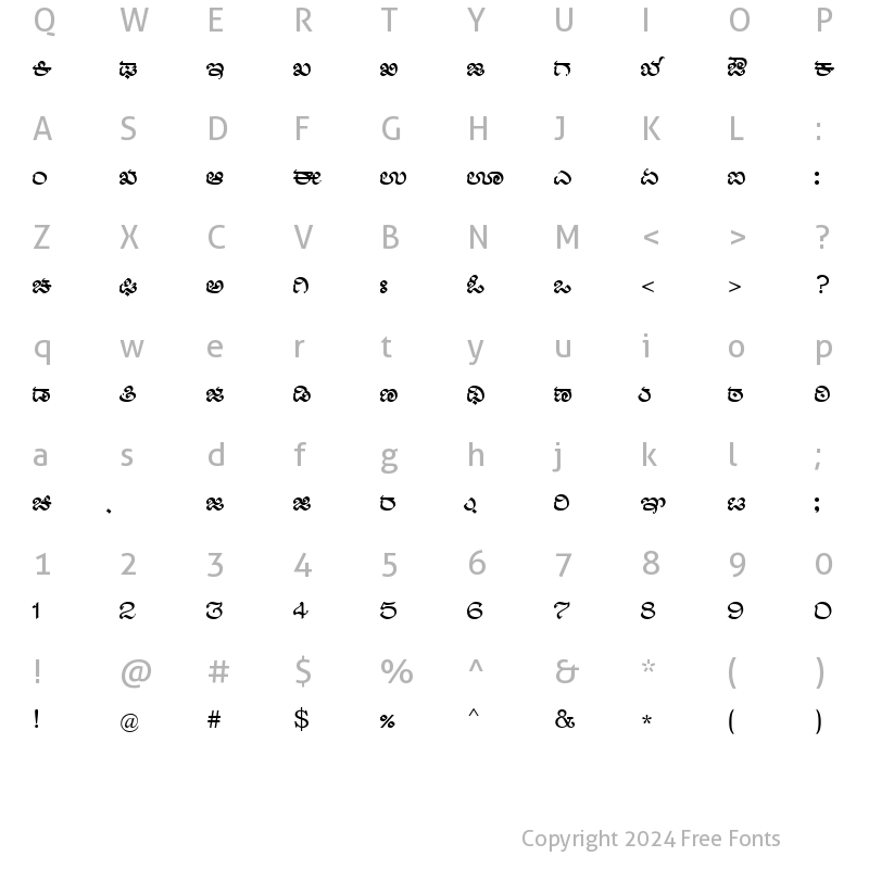 Character Map of Nudi 07 e Regular