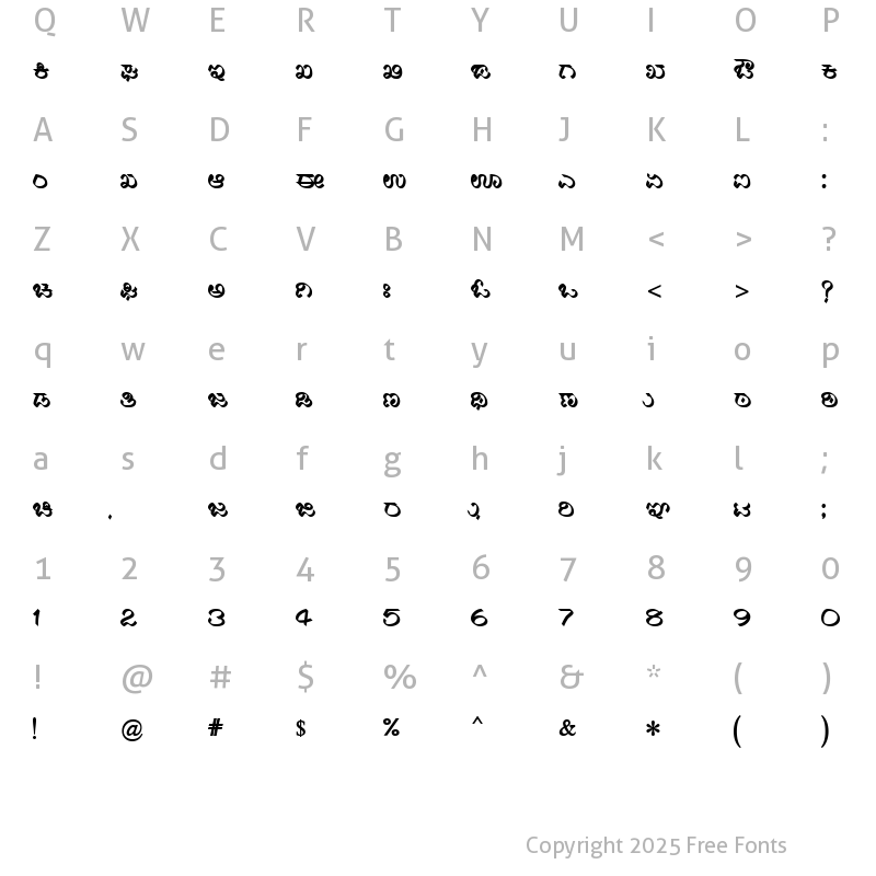 Character Map of Nudi 08 e Bold