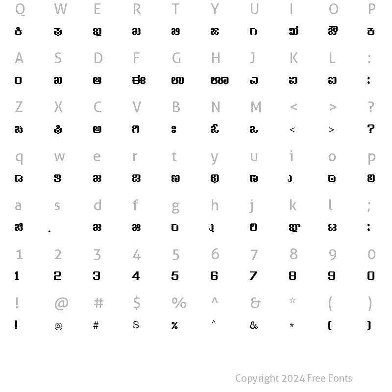 Character Map of Nudi 09 e Regular