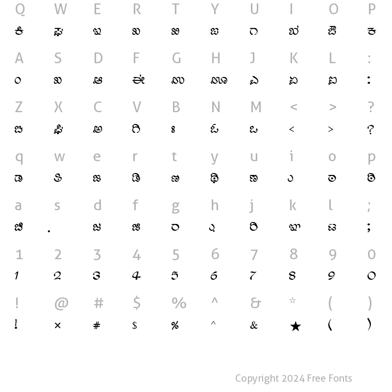 Character Map of Nudi 11 e Regular