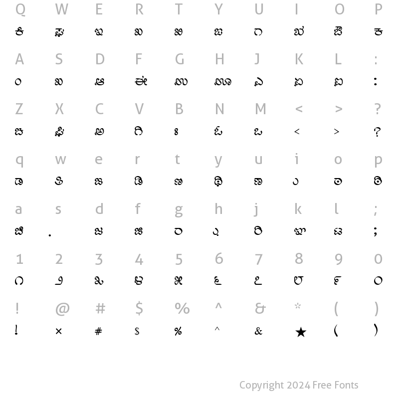 Character Map of Nudi 11 k Regular