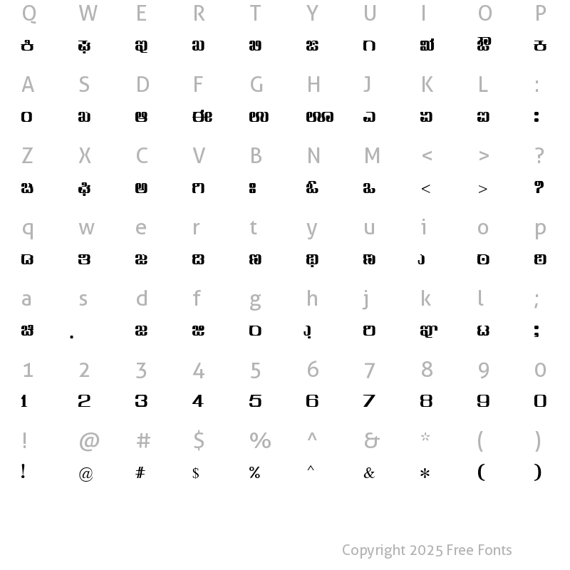 Character Map of Nudi 13 e Regular