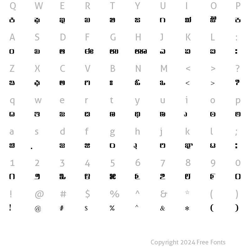 Character Map of Nudi 13 k Regular