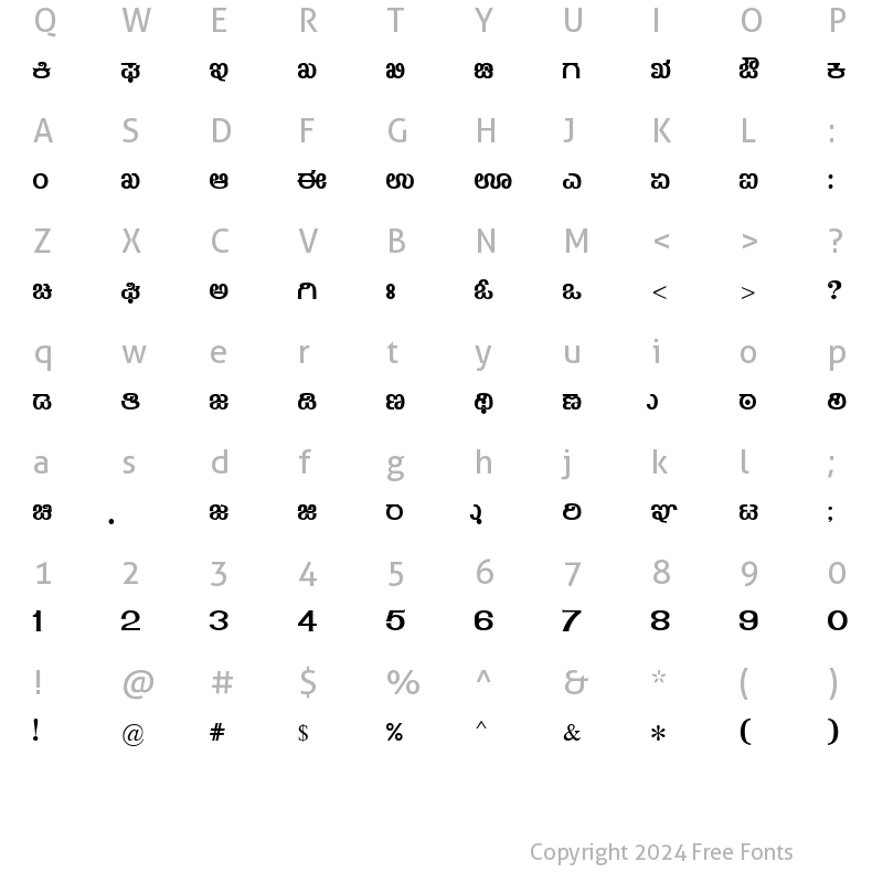 Character Map of Nudi 14 e Regular