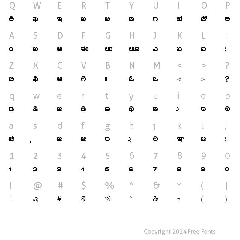 Character Map of Nudi 15 e Regular