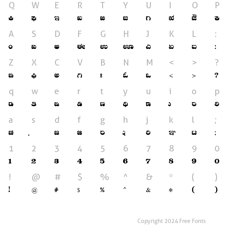 Character Map of Nudi 16 e Regular