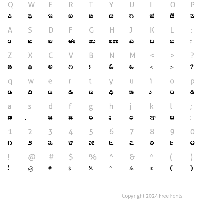 Character Map of Nudi 16 k Regular