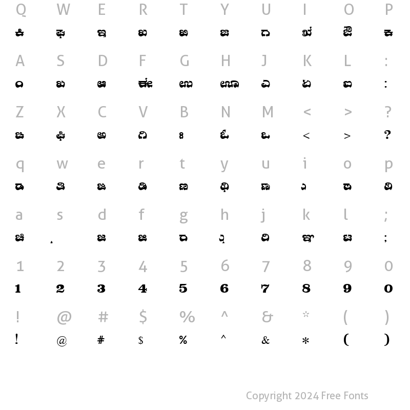 Character Map of Nudi 17 e Regular