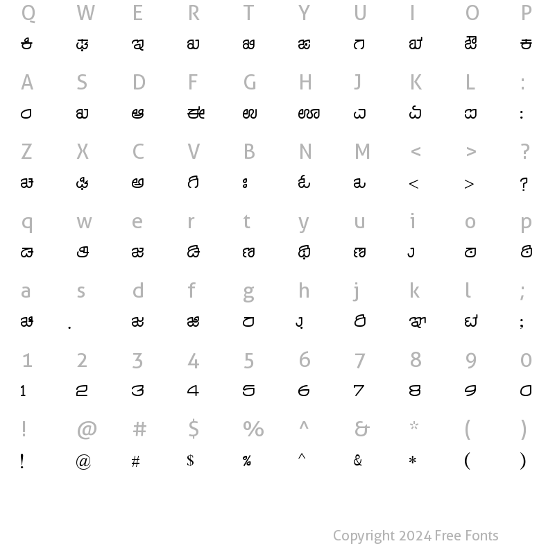 Character Map of Nudi 24 e Regular