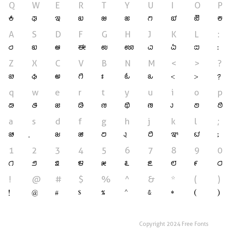 Character Map of Nudi 24 k Regular