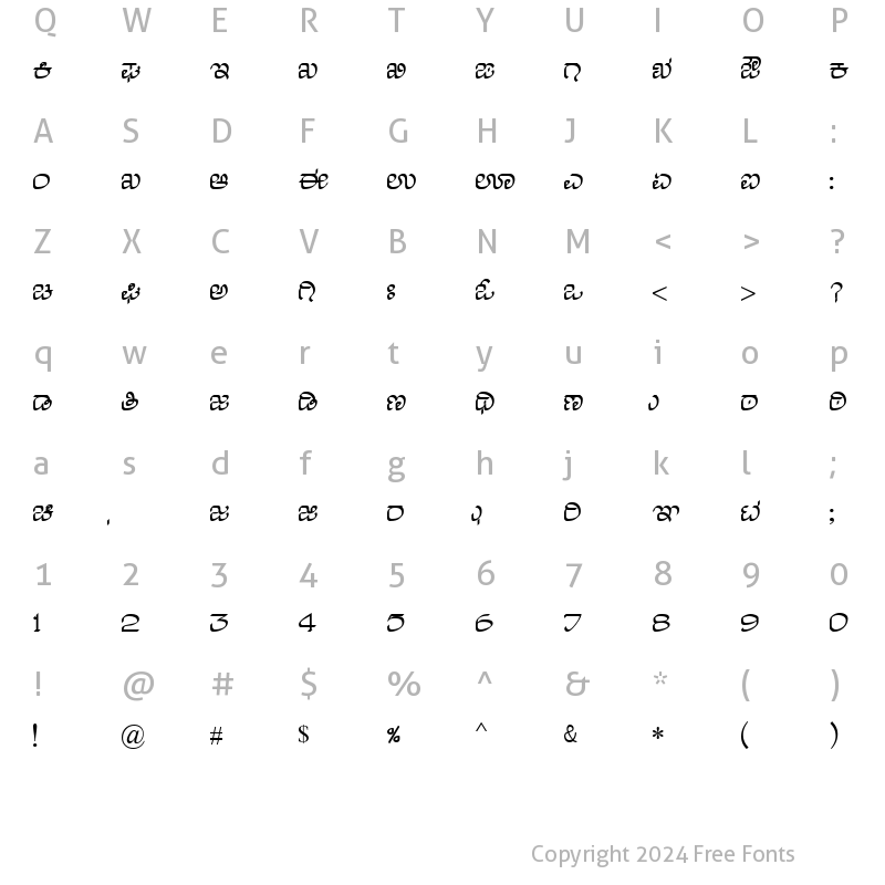 Character Map of Nudi 25 e Regular