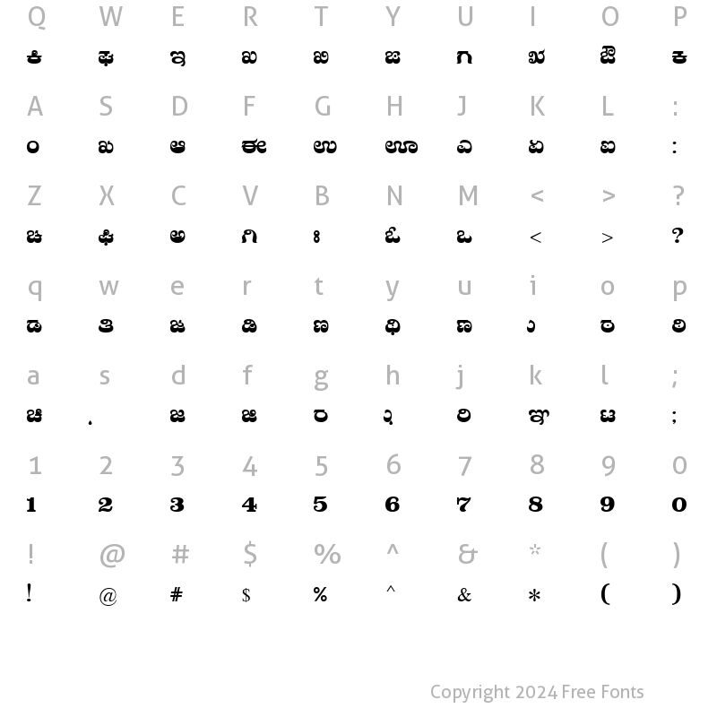 Character Map of Nudi 27 e Regular