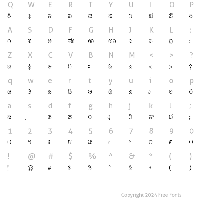 Character Map of Nudi 28 k Regular