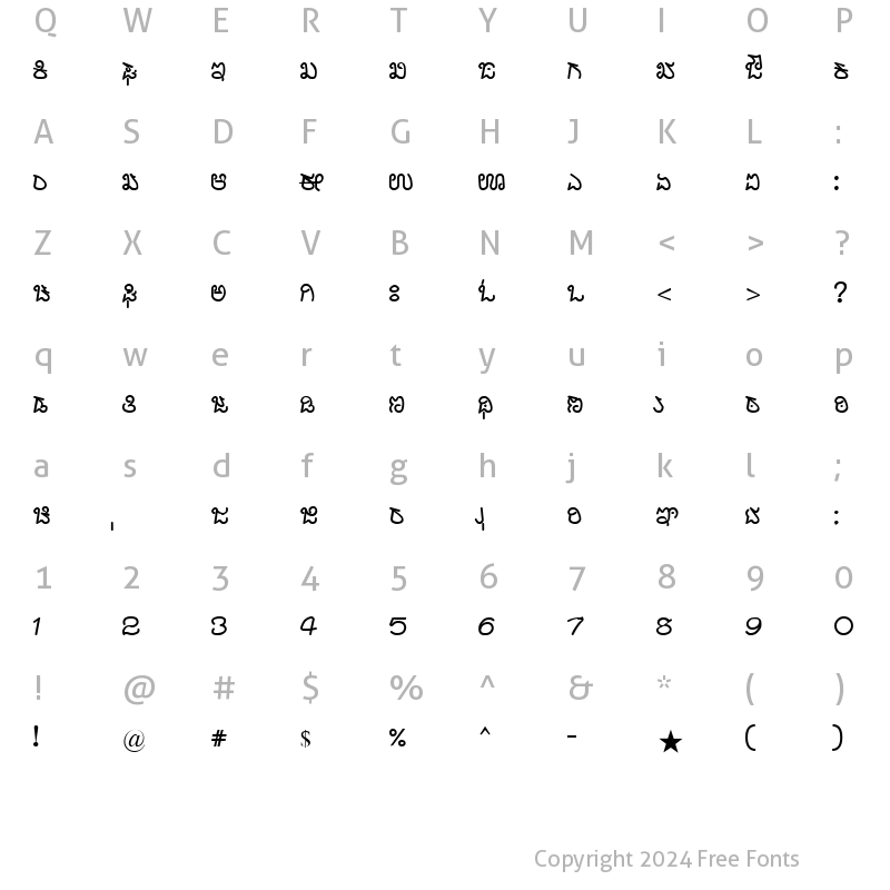 Character Map of Nudi Akshar-07 Normal