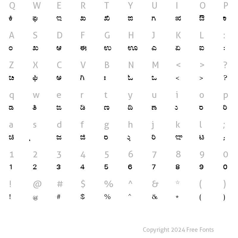 Character Map of Nudi Akshar-10 Normal