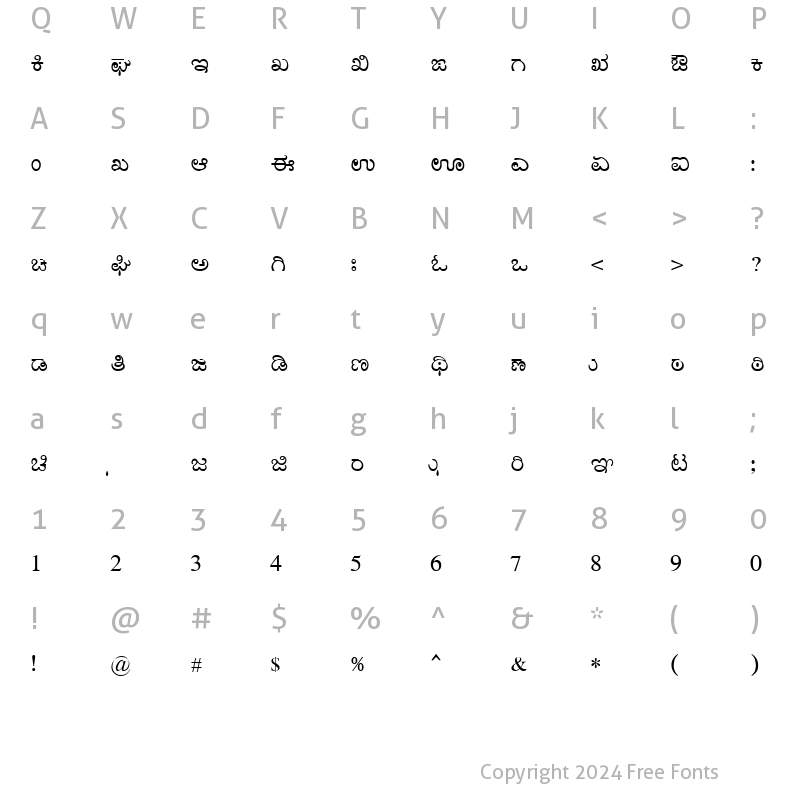 Character Map of Nudi Akshar Regular