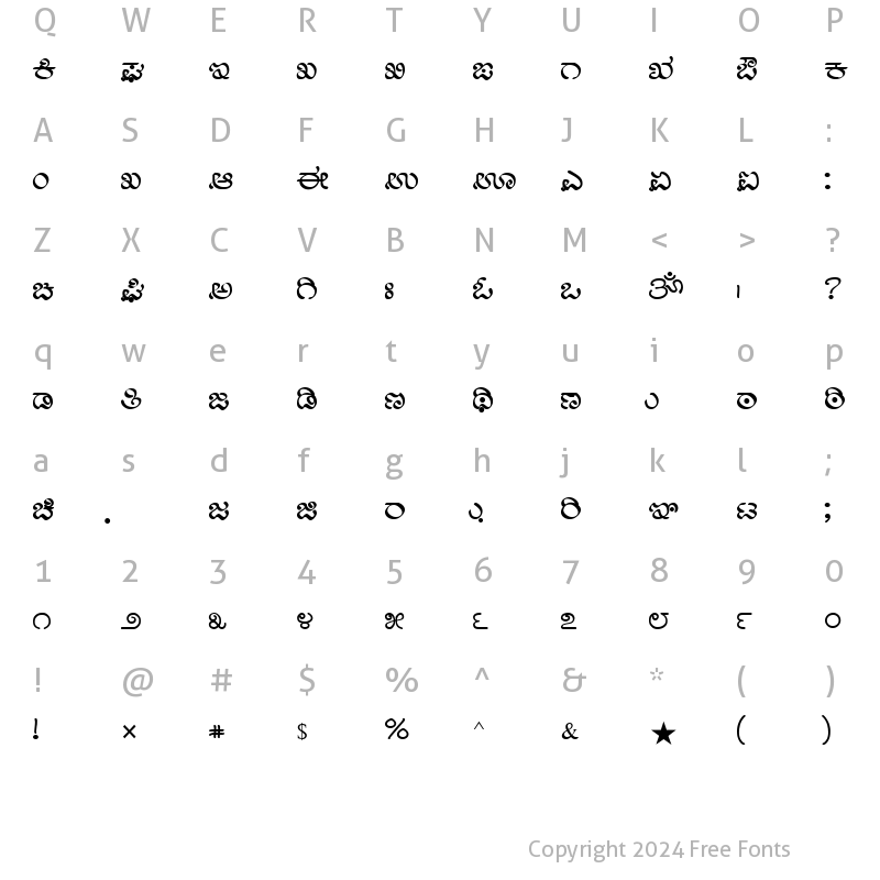 Character Map of Nudi Akshara-11 Normal