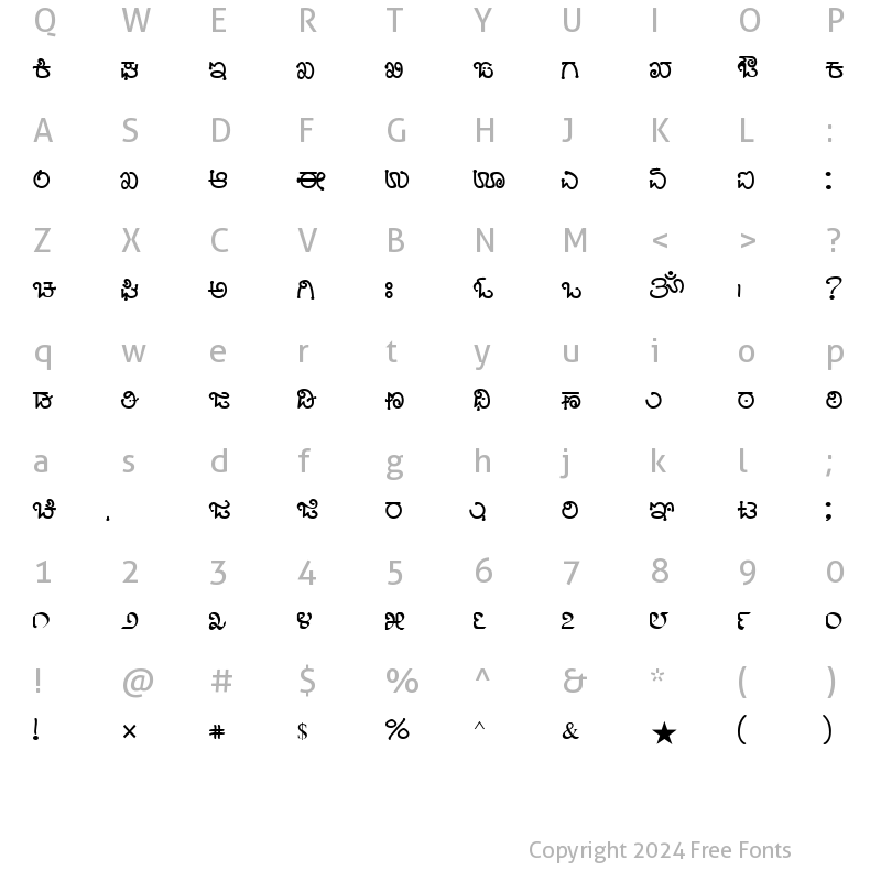 Character Map of Nudi Akshara-12 Normal