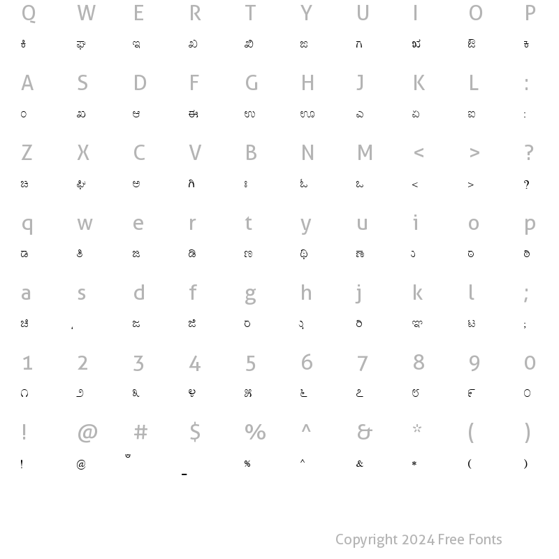 Character Map of Nudi vedic k Regular