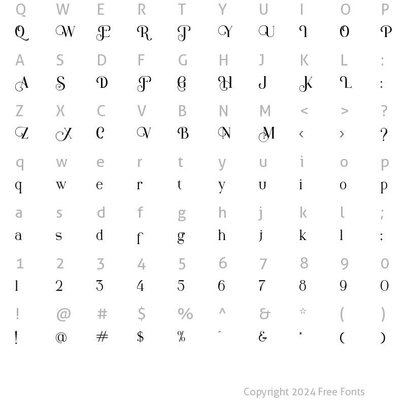 Character Map of Nue Syierift Regular