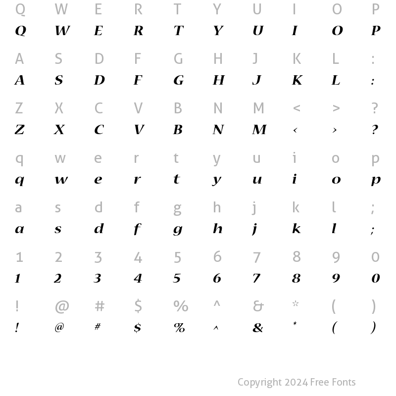 Character Map of Nueva Std Bold Extended Italic