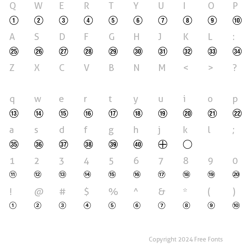 Character Map of Numerics P01 Regular