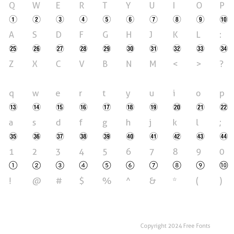 Character Map of Numerics P02 Regular