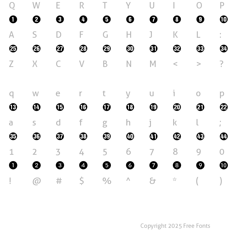 Character Map of Numerics P04 Regular