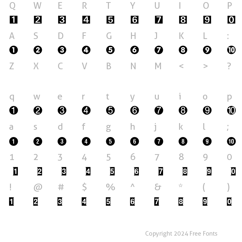 Character Map of Numerics P05 Regular