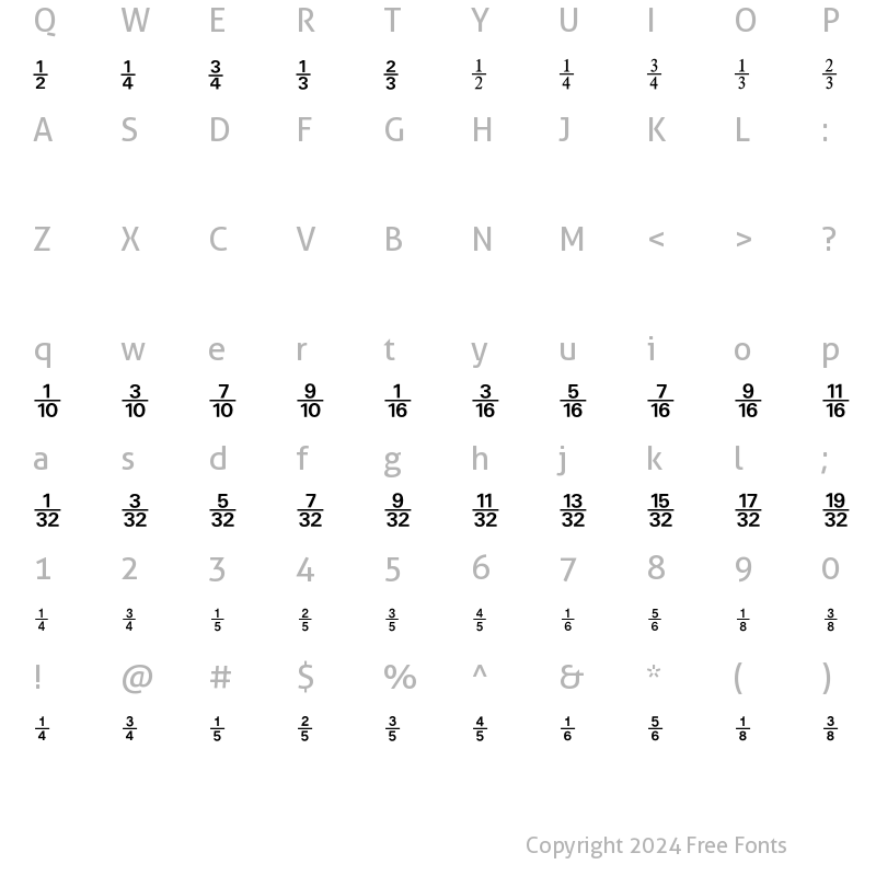 Character Map of Numerics P11 Regular