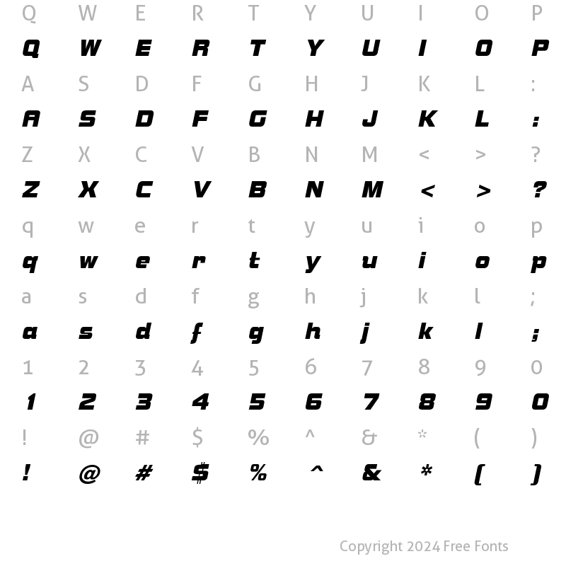 Character Map of Nuts Oblique