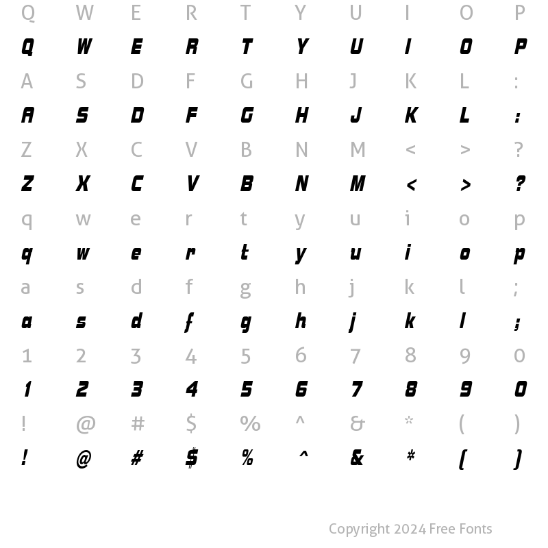 Character Map of NutsCondensed Oblique