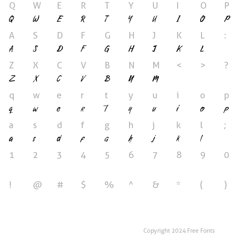 Character Map of Nuttyclash demo Regular