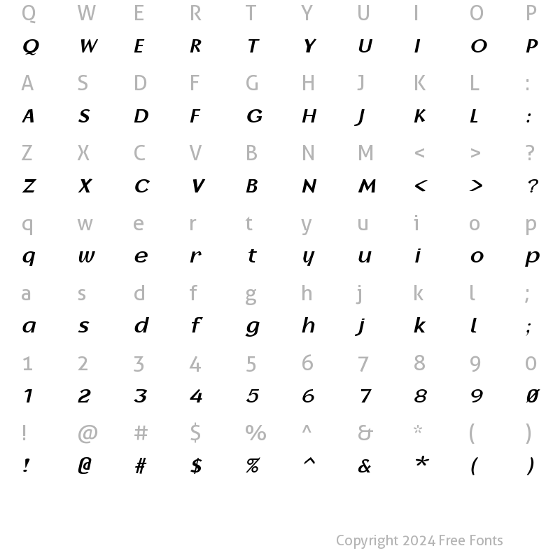 Character Map of Oak-Ridge Bold Italic