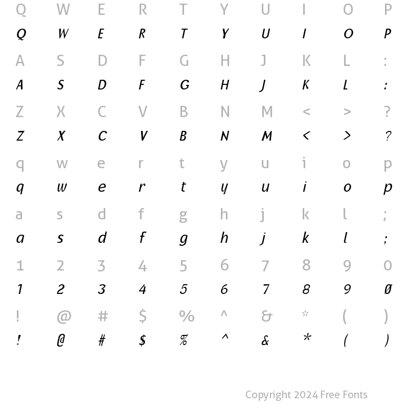 Character Map of Oak-Ridge-Condensed Italic