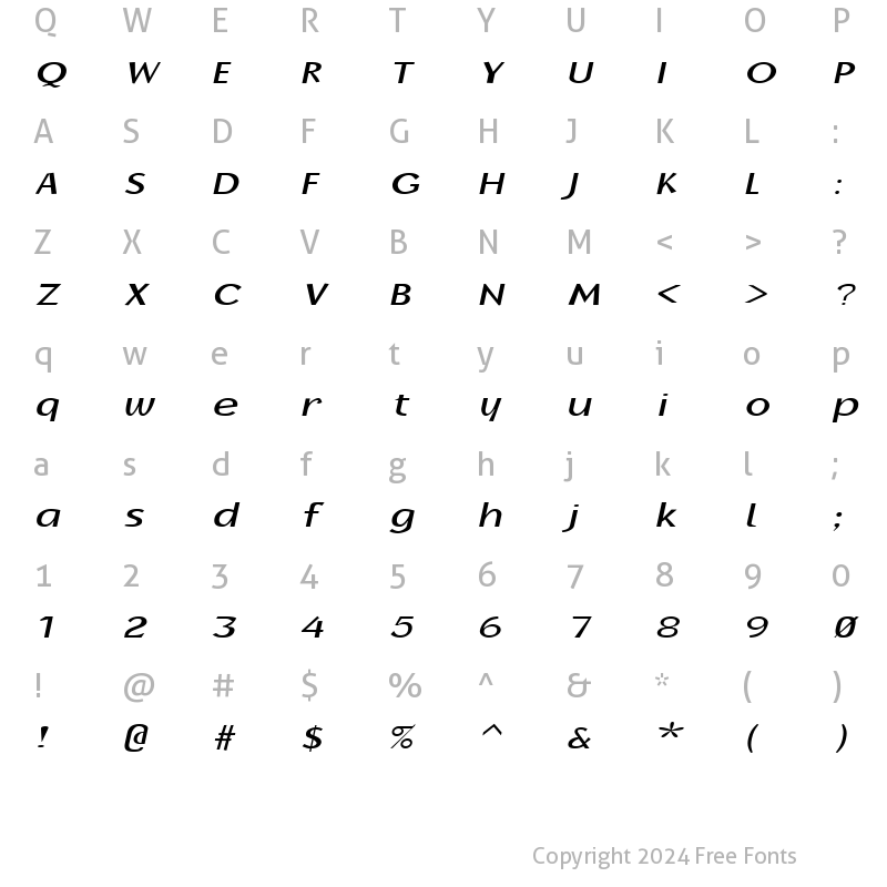 Character Map of Oak-Ridge-Extended Italic