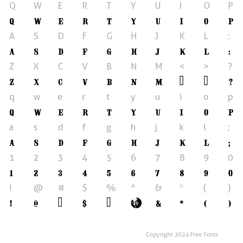 Character Map of Oaktag 3D Fill Regular