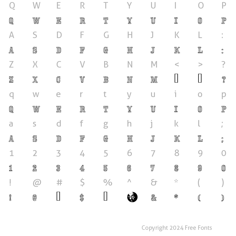 Character Map of Oaktag Outline Regular