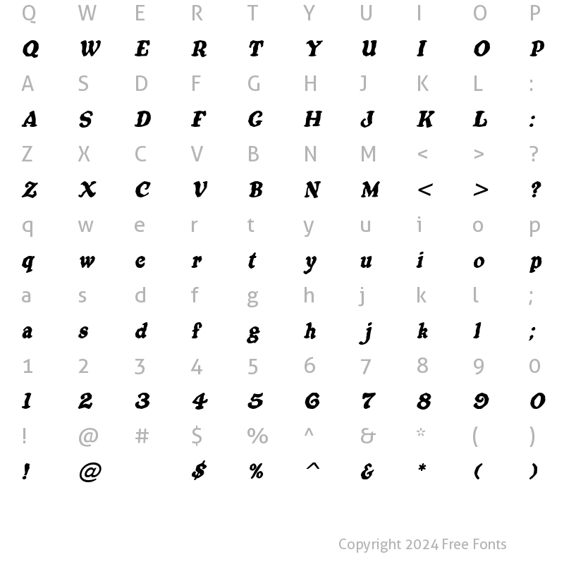 Character Map of Oatmeal Italic