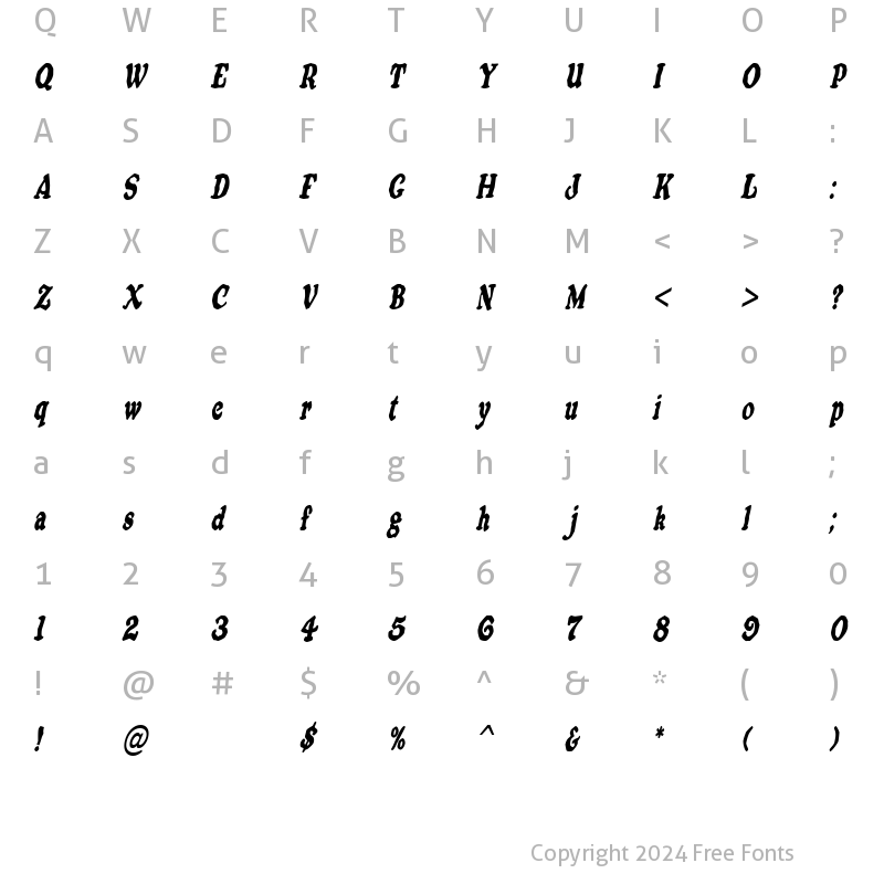 Character Map of OatmealCondensed Italic