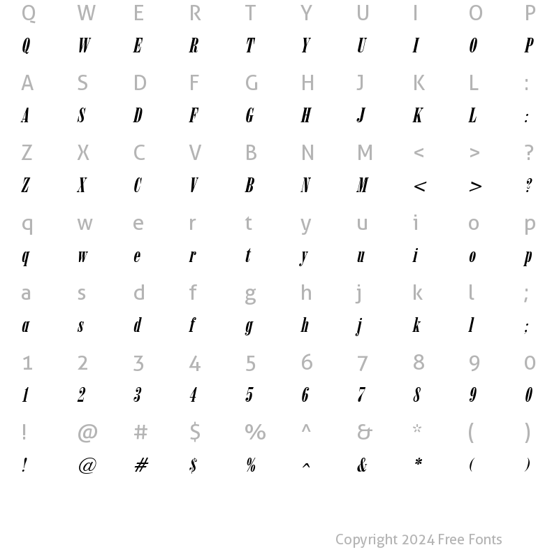 Character Map of Obelisk Italic